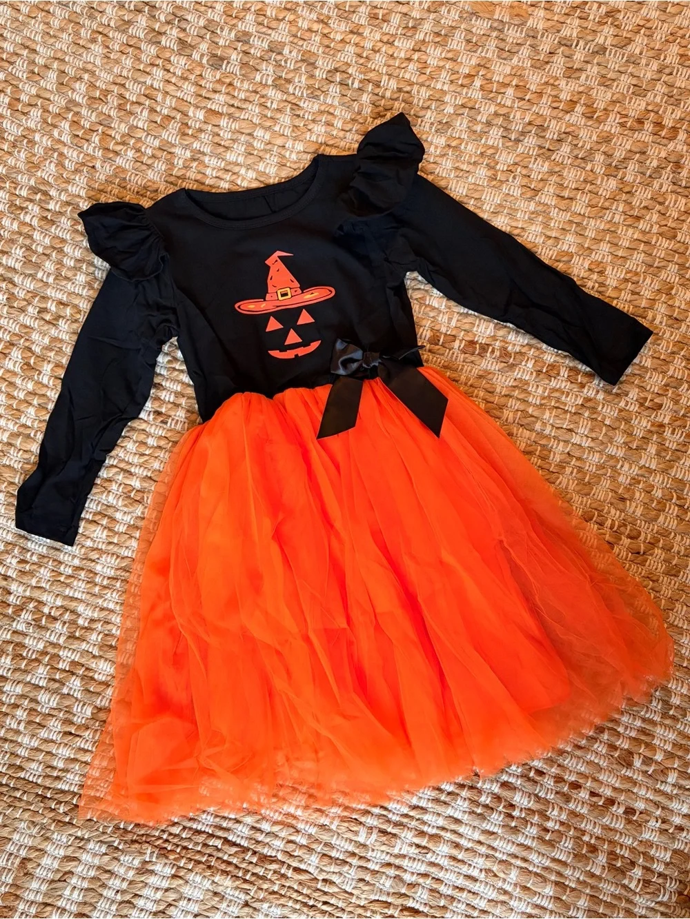Girls Black and Orange Pumpkin Tulle Halloween princess Dress - Kids Costume 6y